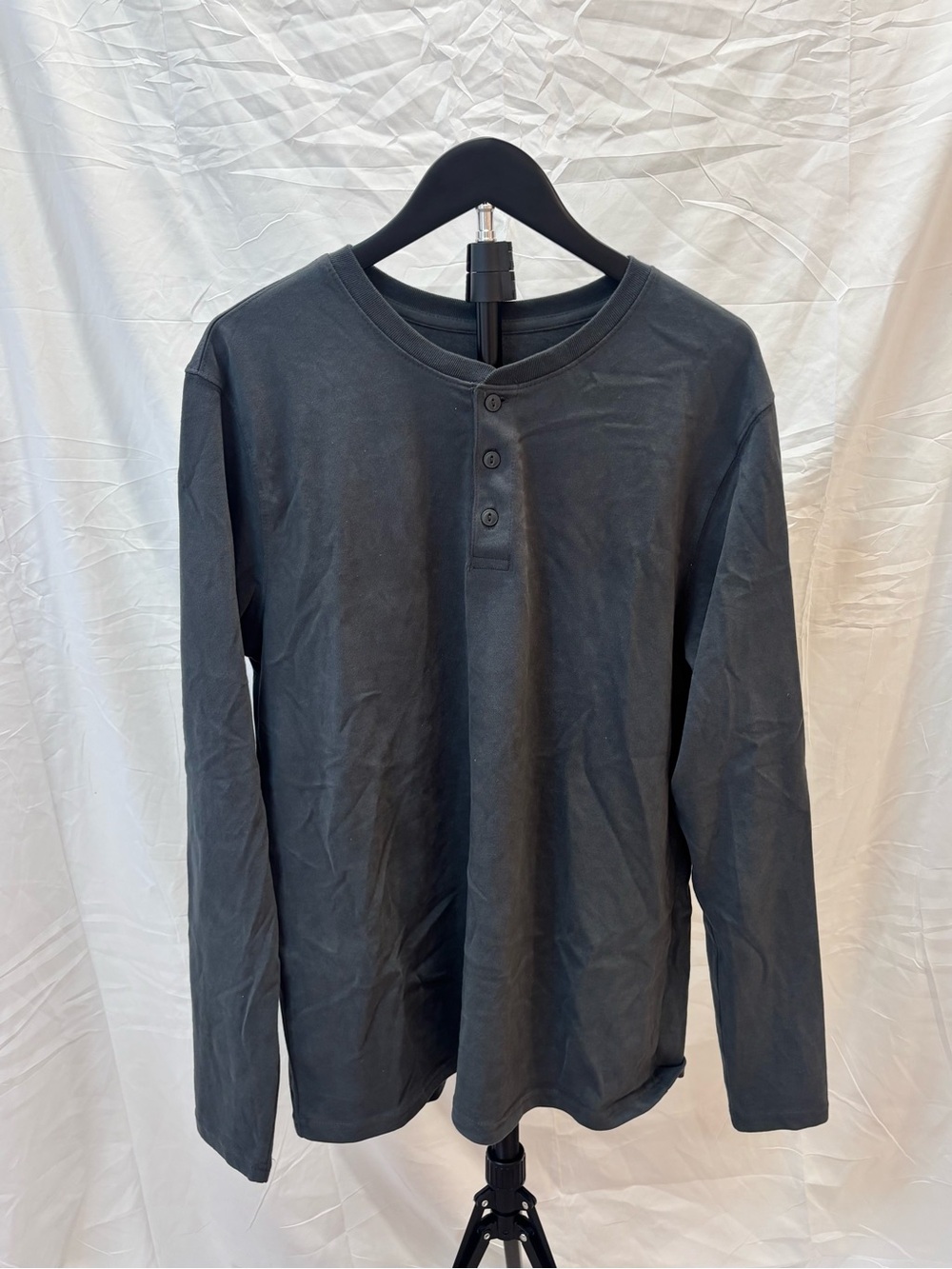 Black Long Sleeve Henley Shirt – Medium